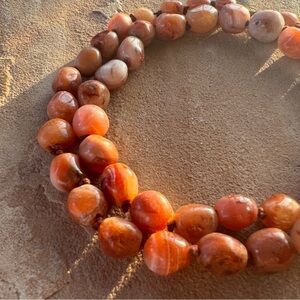 Vintage Carnelian Stone Necklace | Hand-Knotted | Earthy Boho Statement ~ 30”